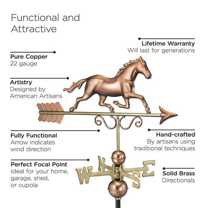 Galloping Horse Weathervane with Arrow - Pure Copper - Image 5