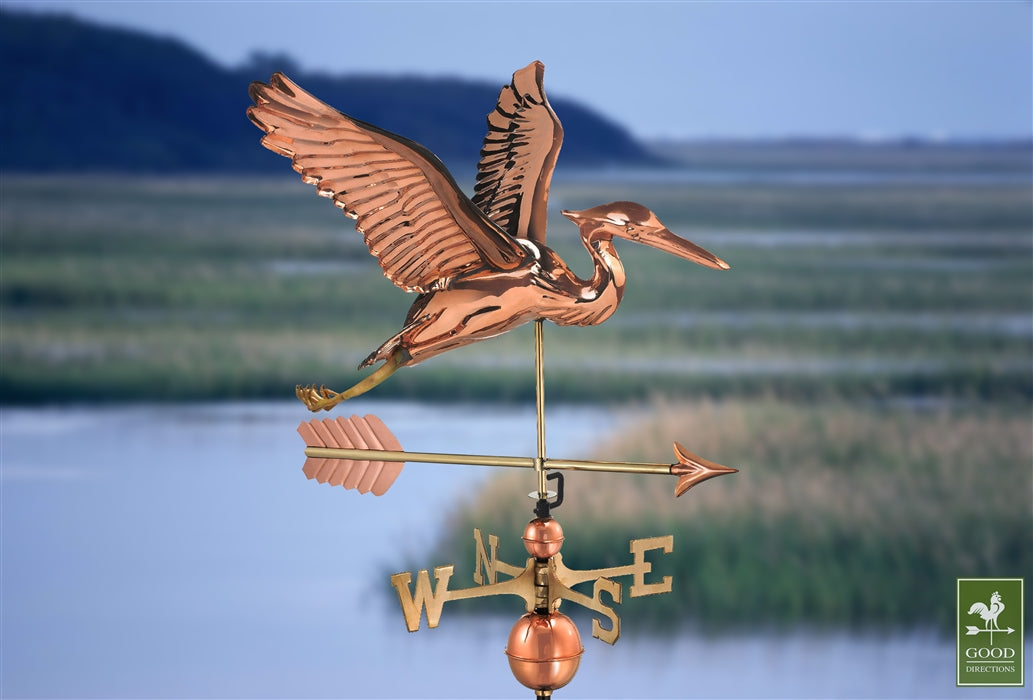 Blue Heron with Arrow Weathervane - Pure Copper - Image 2