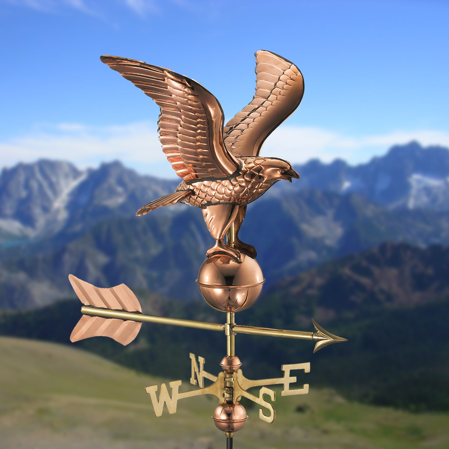 Eagle Cottage Weathervane with Roof Mount - Pure Copper - Image 2