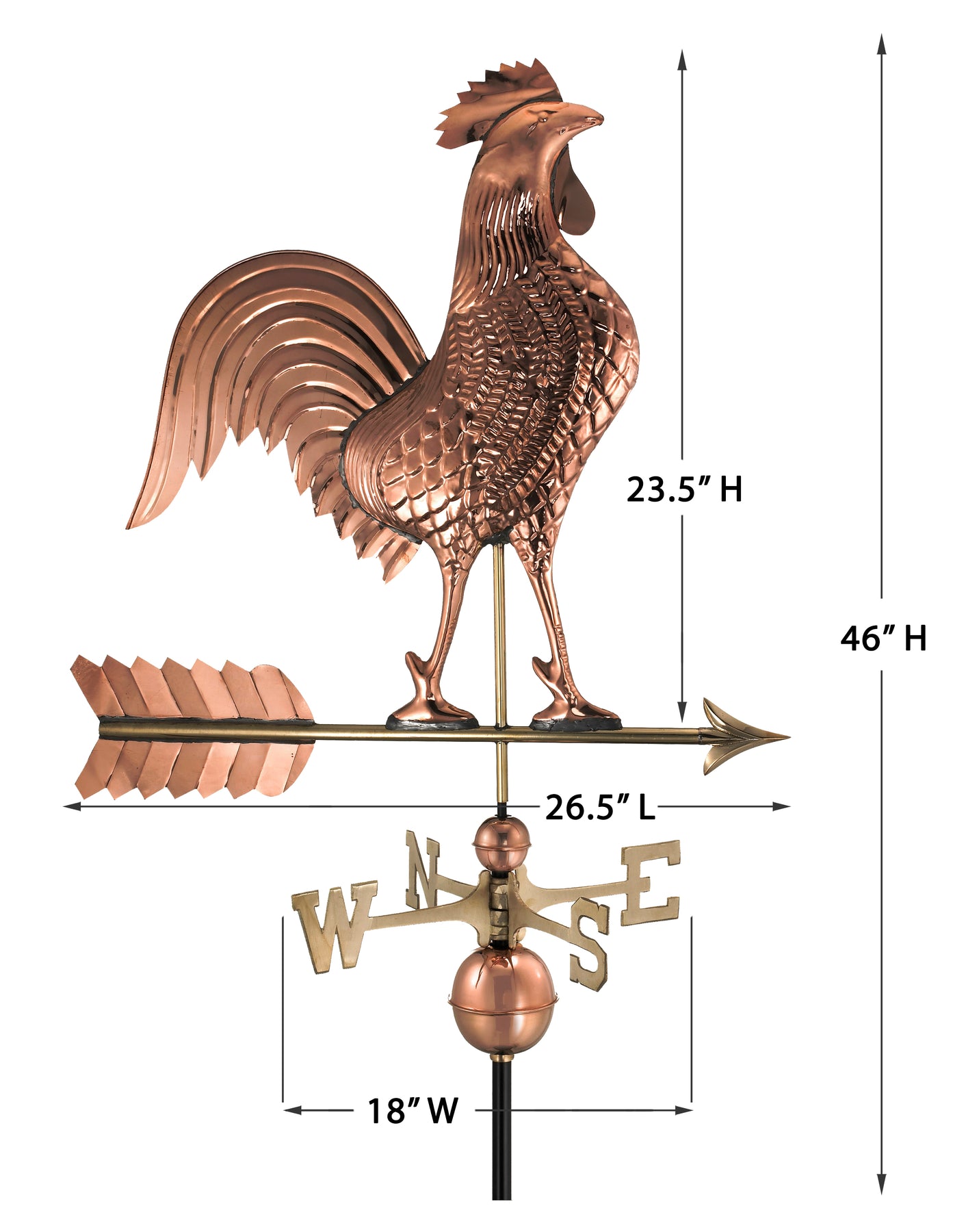 Large Rooster Weathervane - Pure Copper - Image 5