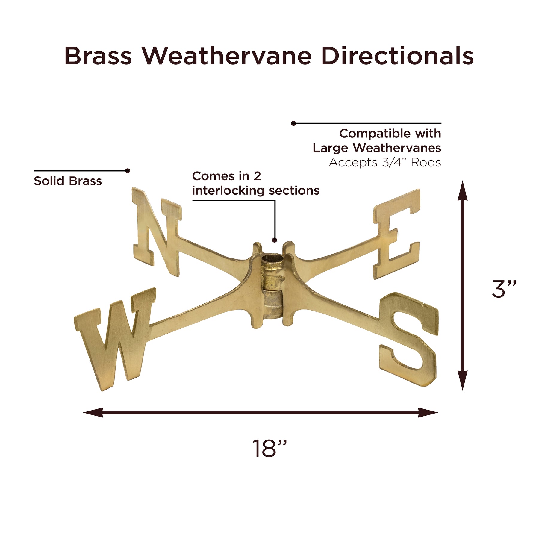 18" Brass Large Weathervane Directionals - Image 2