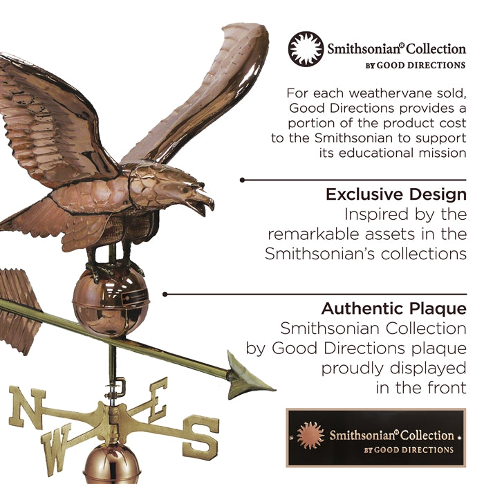 34" Smithsonian Eagle Estate Weathervane - Pure Copper - Image 4