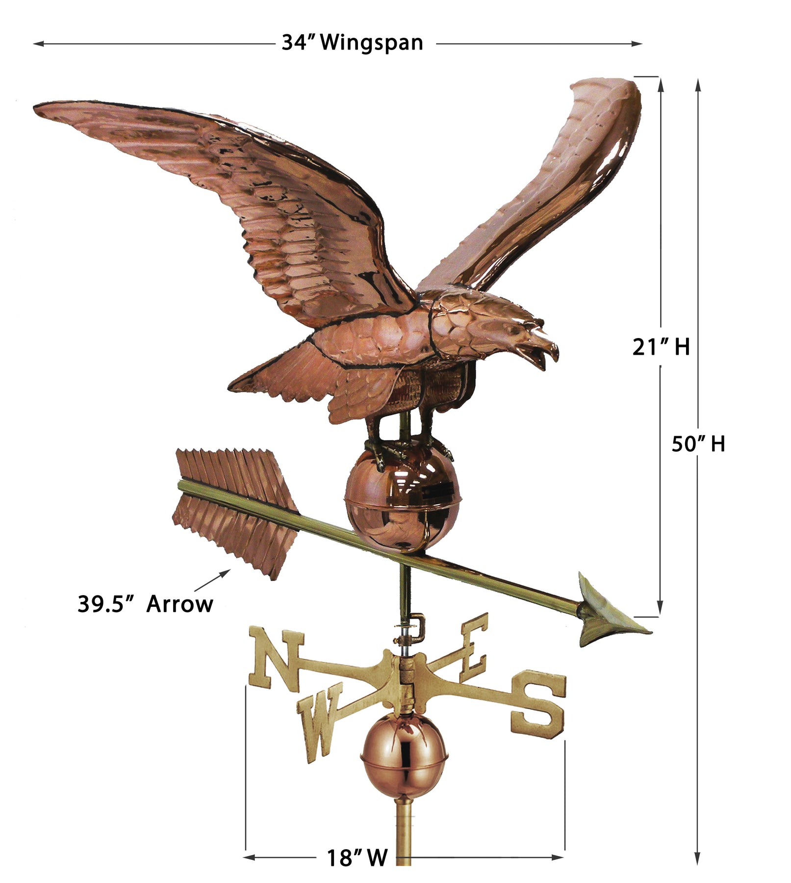 34" Smithsonian Eagle Estate Weathervane - Pure Copper - Image 5