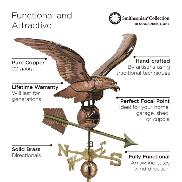 34" Smithsonian Eagle Estate Weathervane - Pure Copper - Image 6