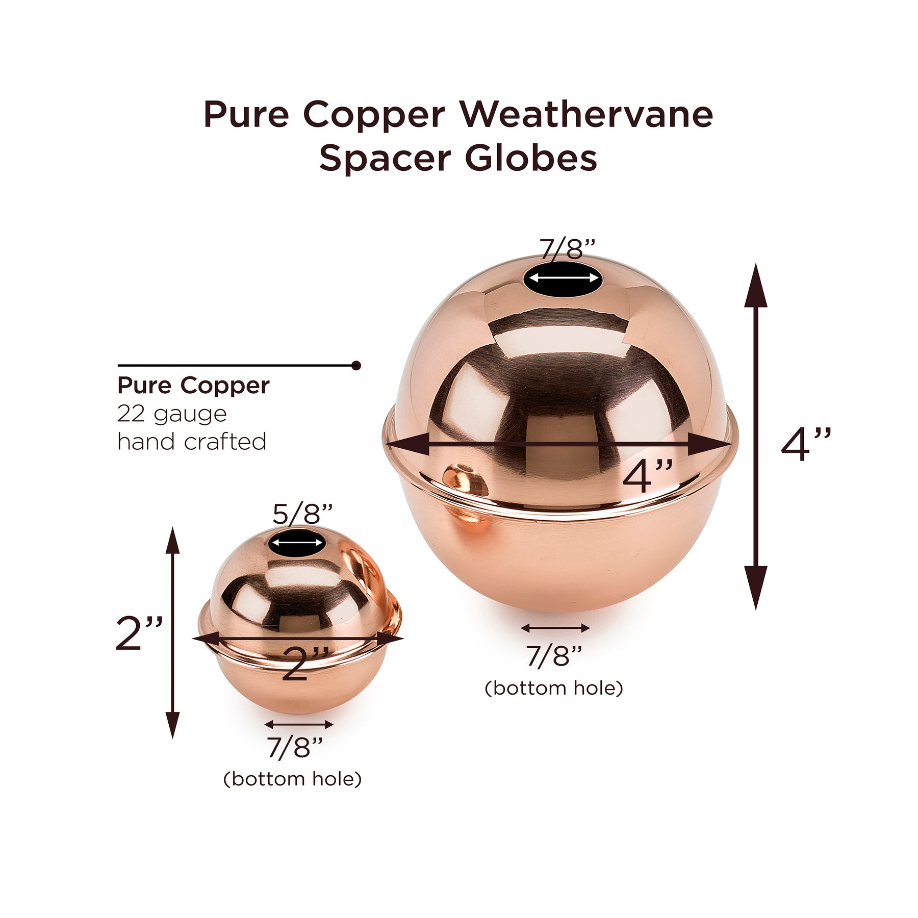 2" & 4" Spacer Ball Set Copper Large Weathervane - Image 2