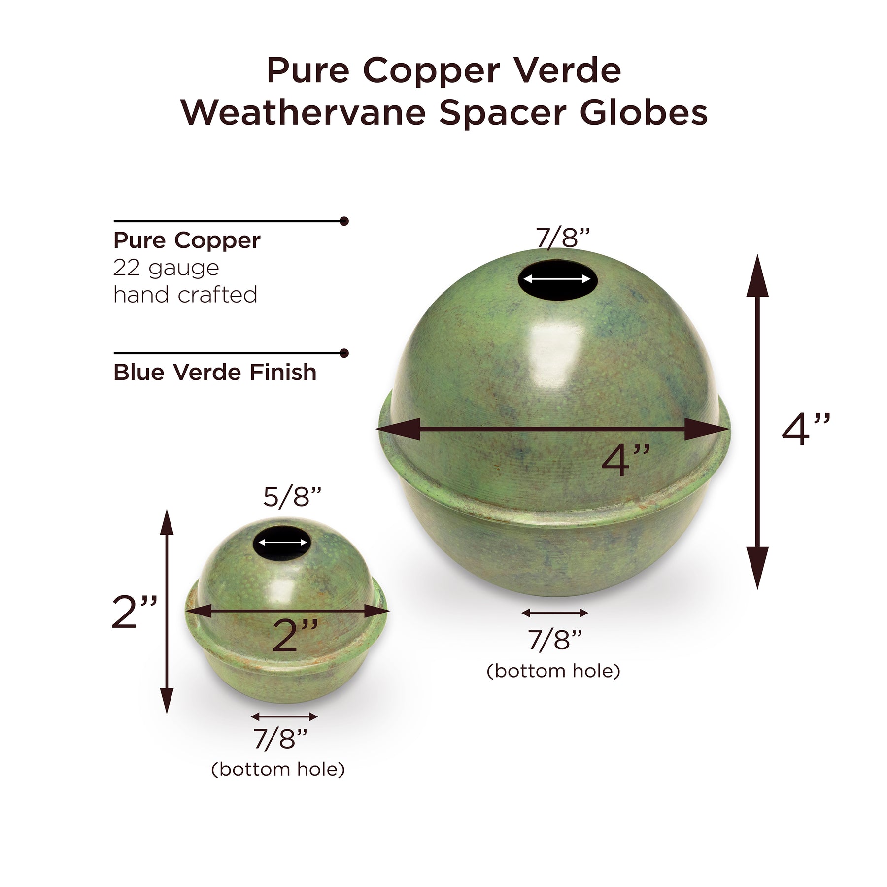 2" & 4" Spacer Ball Set Copper Large Weathervane - Image 6