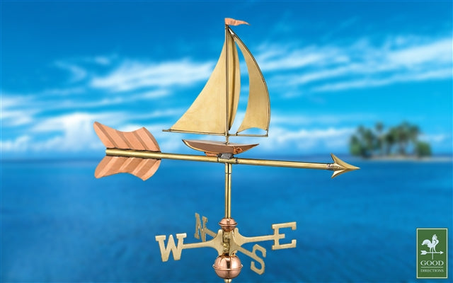 Sailboat Cottage Weathervane with Roof Mount - Pure Copper - Image 2