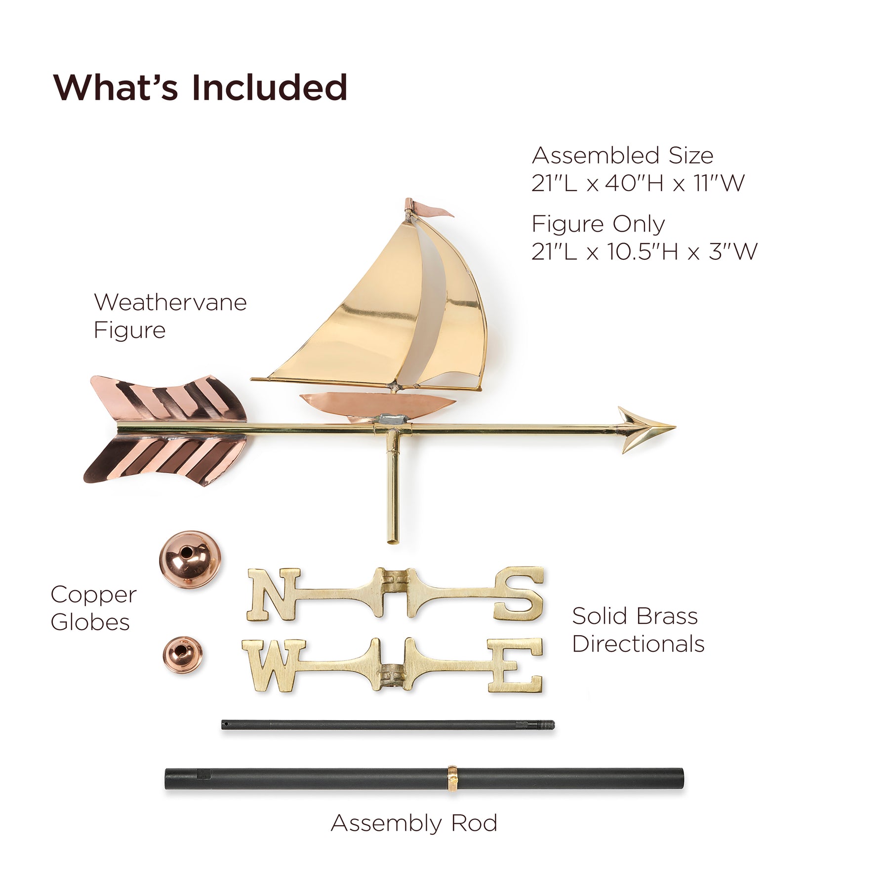 Sailboat Cottage Weathervane with Roof Mount - Pure Copper - Image 3