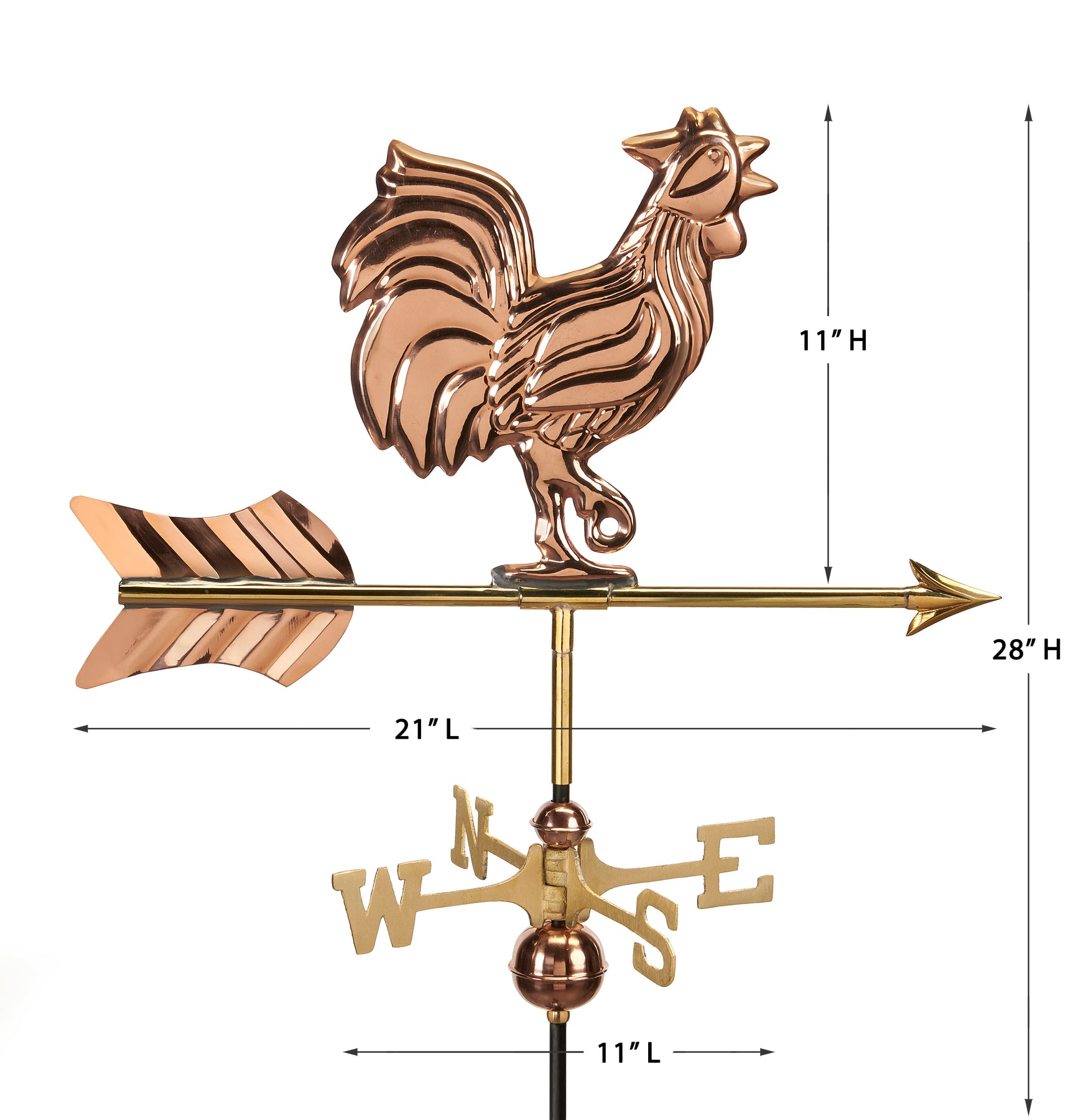 Rooster Cottage Weathervane with Roof Mount - Pure Copper - Image 4