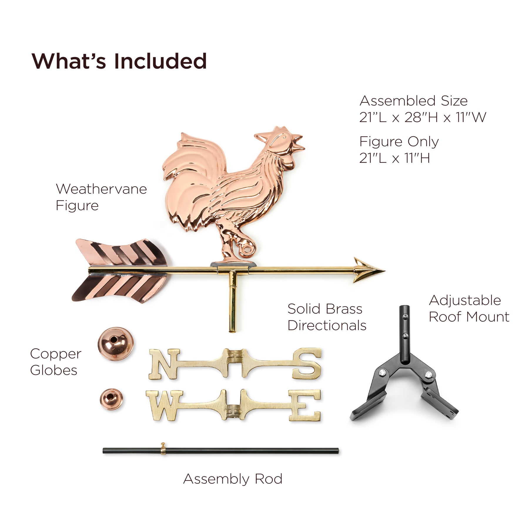 Rooster Cottage Weathervane with Roof Mount - Pure Copper - Image 5