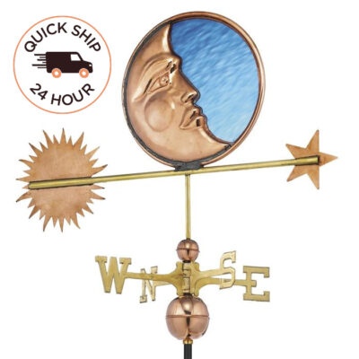 Stained Glass Moon Weathervane – Pure Copper