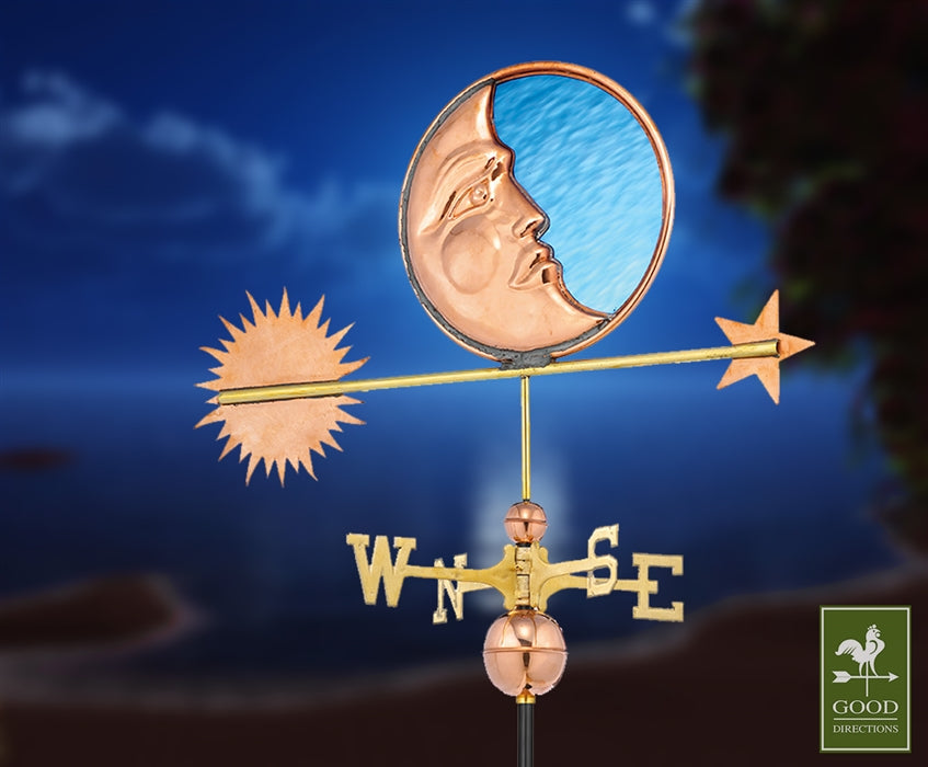 Stained Glass Moon Weathervane - Pure Copper - Image 2