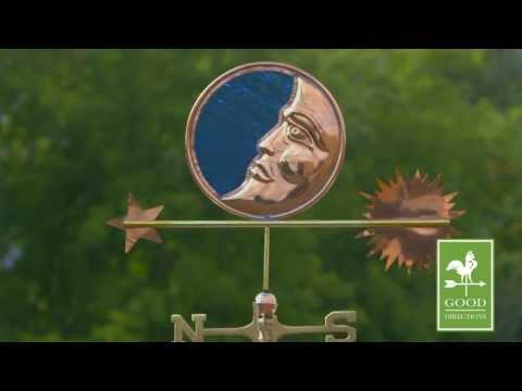 Stained Glass Moon Weathervane - Pure Copper - Image 3