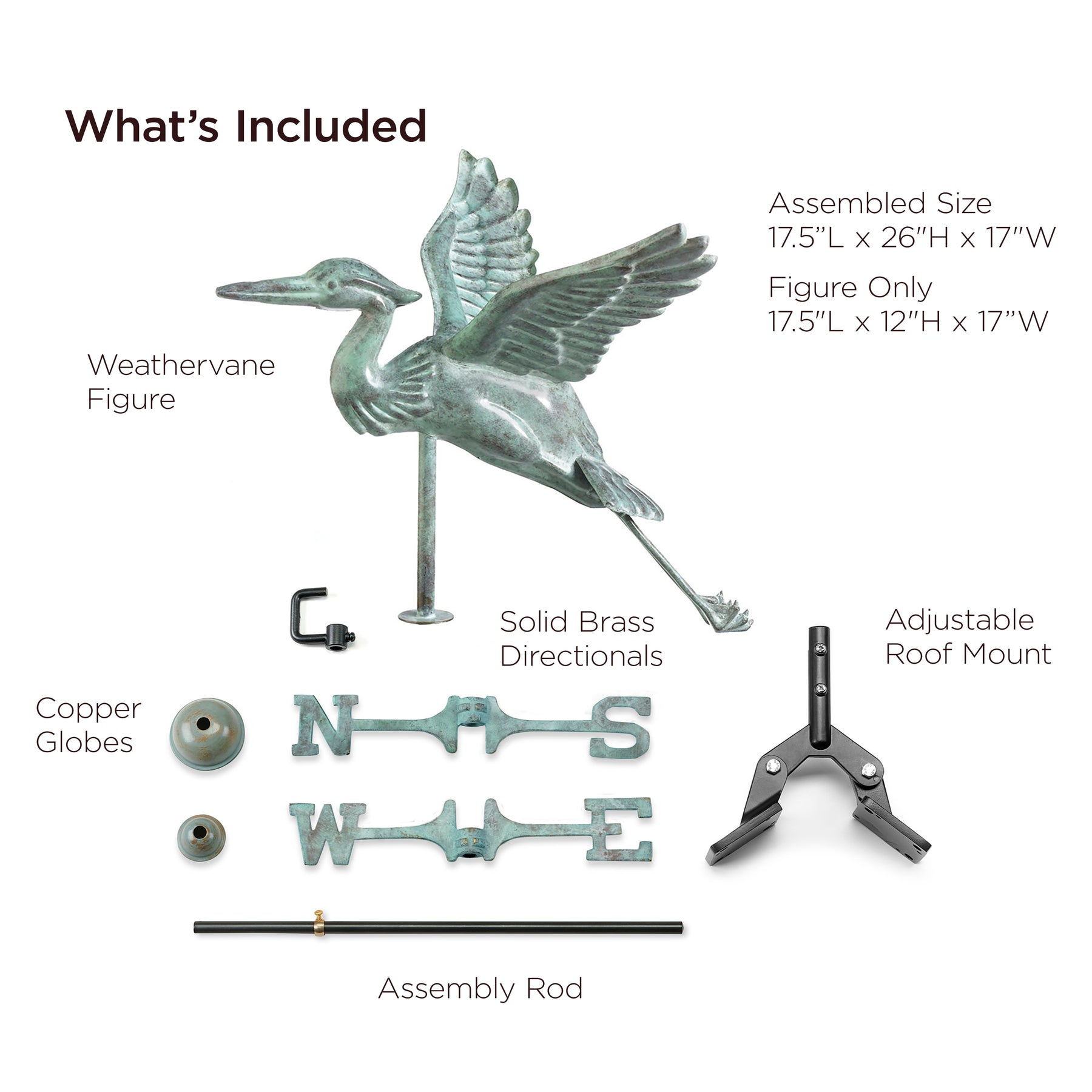 Blue Heron Cottage Weathervane with Roof Mount - Pure Copper - Image 11