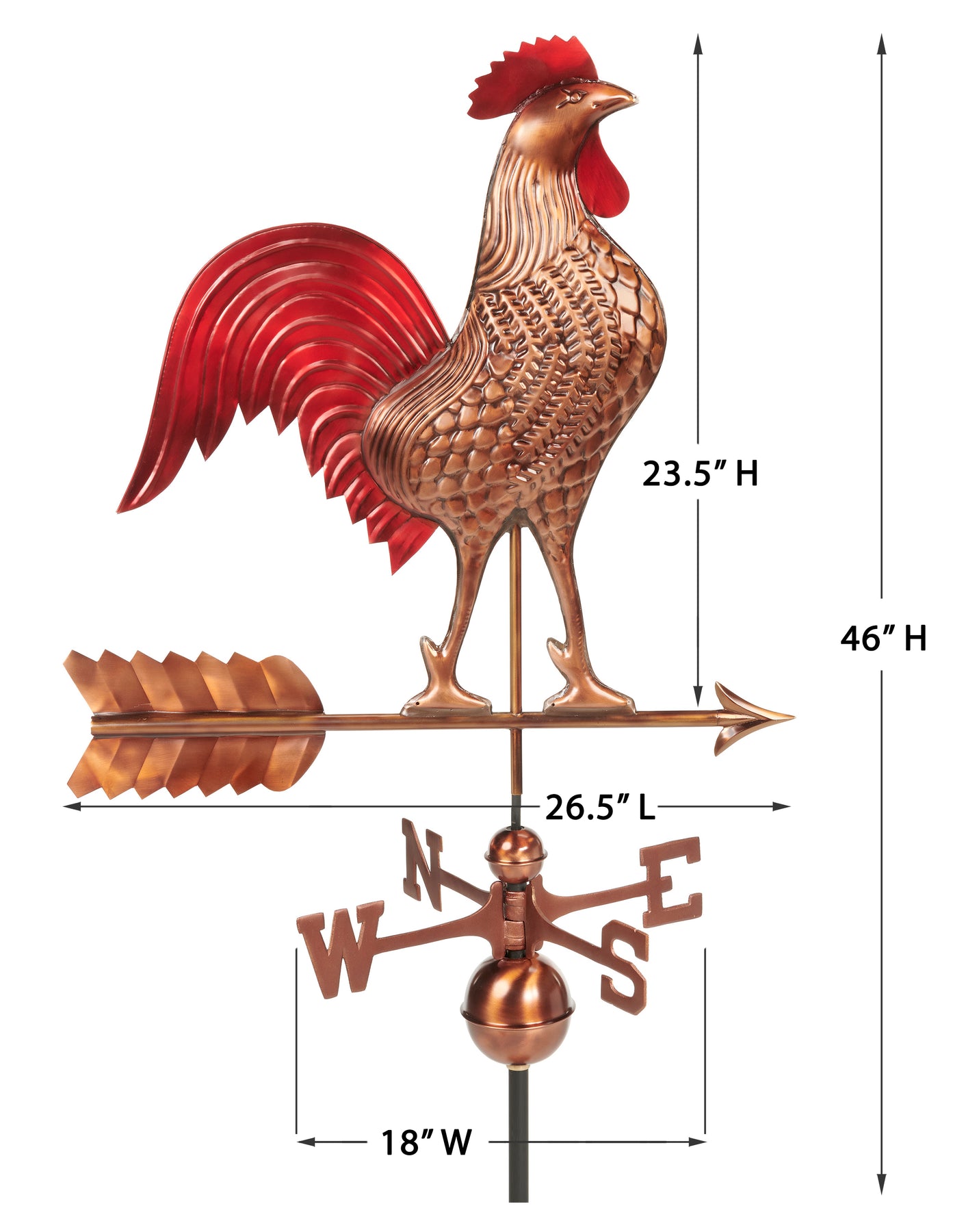 Large Rooster Weathervane - Hand Finished Multi-Color Patina - Image 5