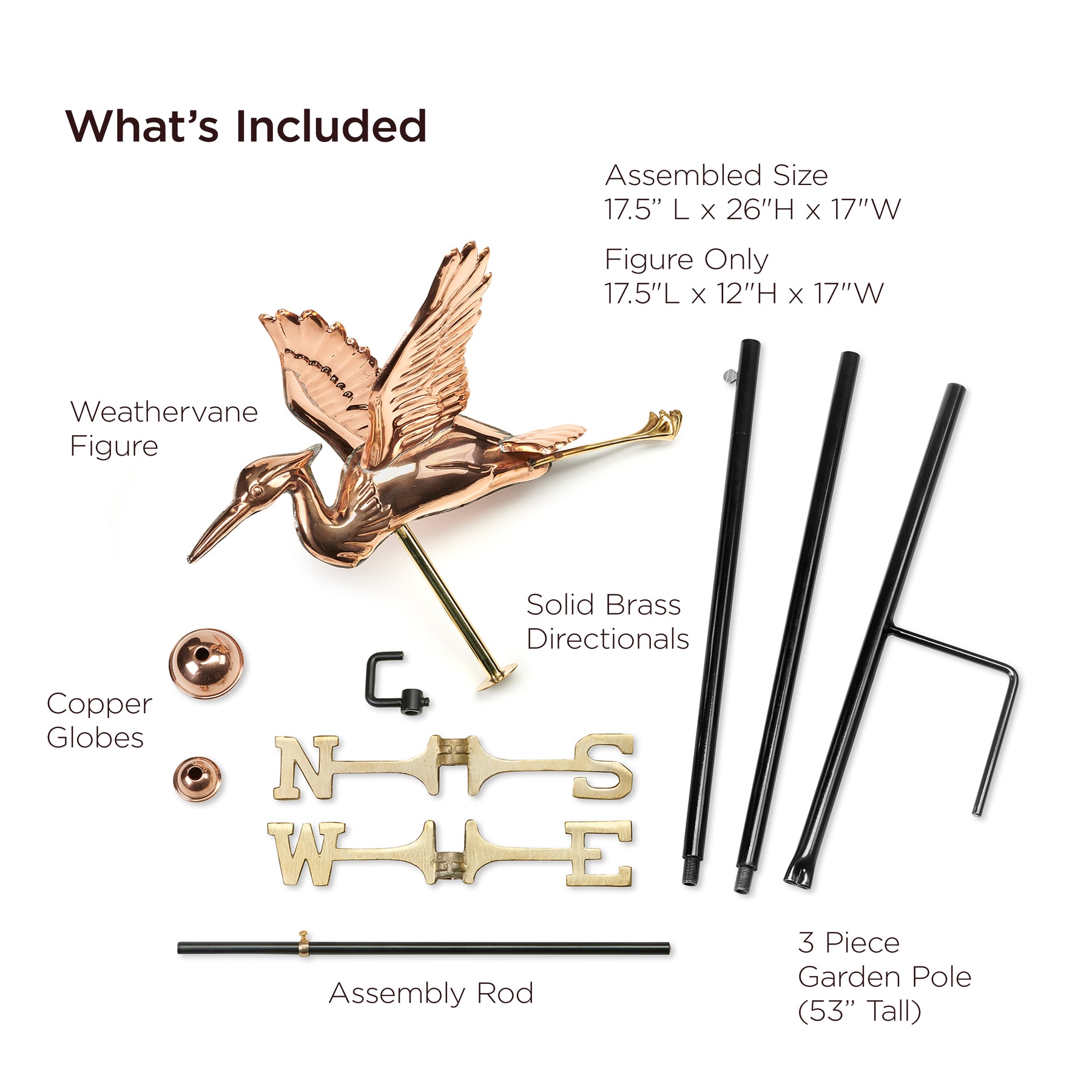 Blue Heron Garden Weathervane with Garden Pole - Pure Copper - Image 5
