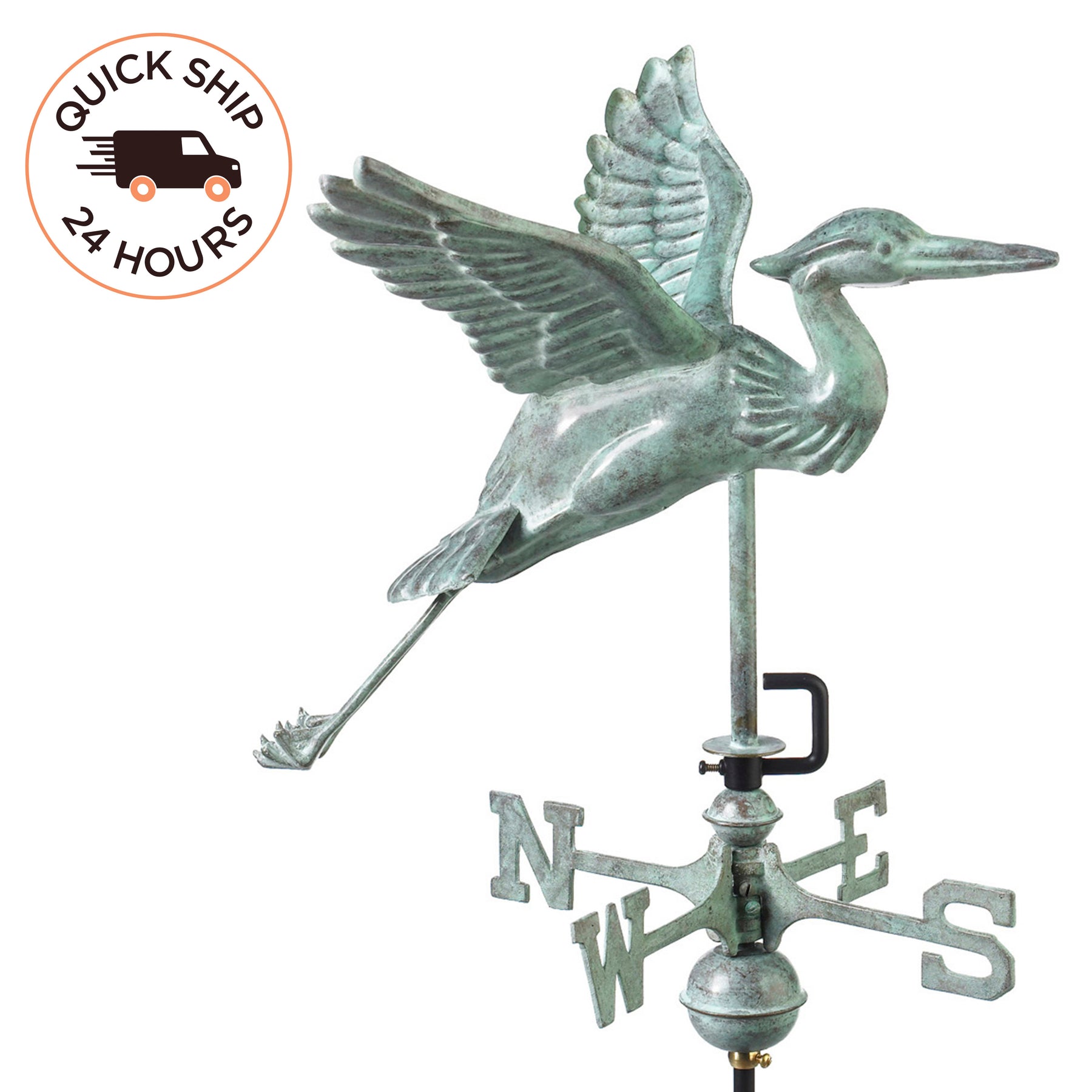 Blue Heron Garden Weathervane with Garden Pole - Pure Copper - Image 7