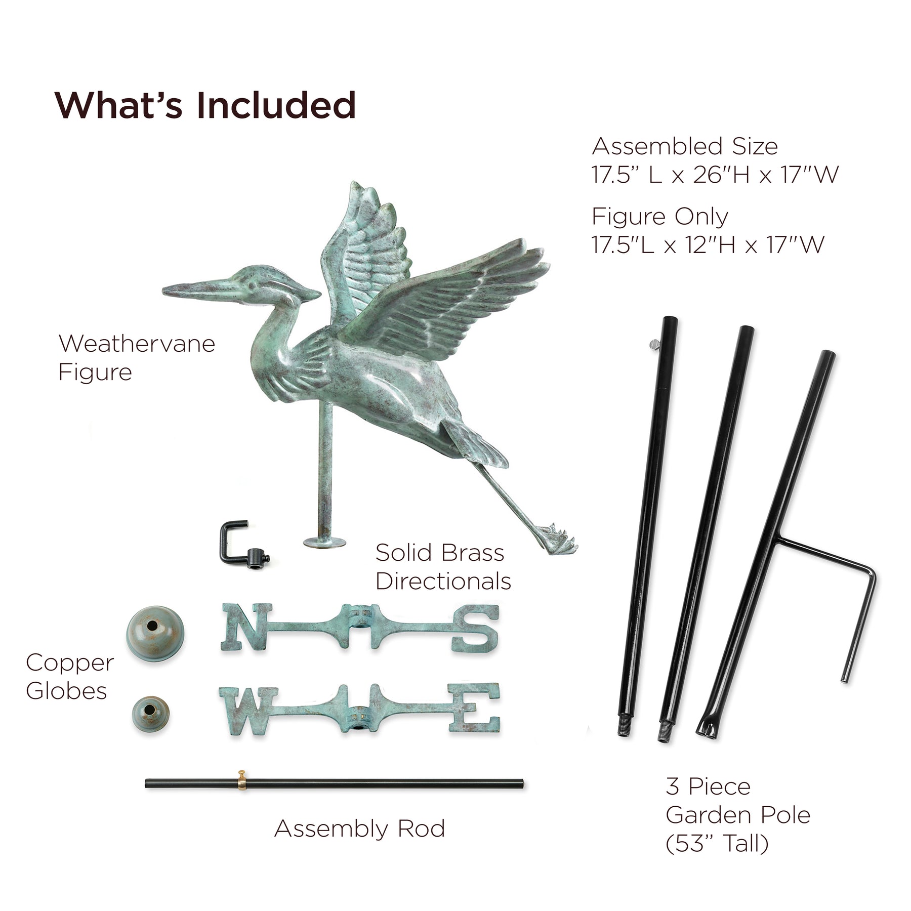 Blue Heron Garden Weathervane with Garden Pole - Pure Copper - Image 9