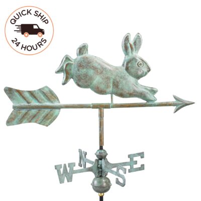 Rabbit Cottage Weathervane with Roof Mount – Blue Verde Copper