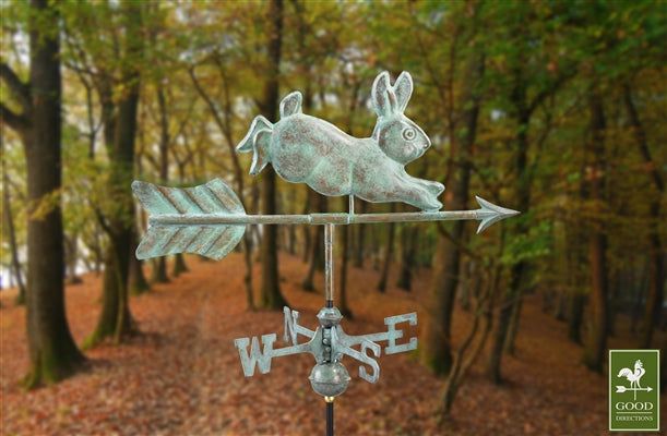 Rabbit Cottage Weathervane with Roof Mount - Blue Verde Copper - Image 2