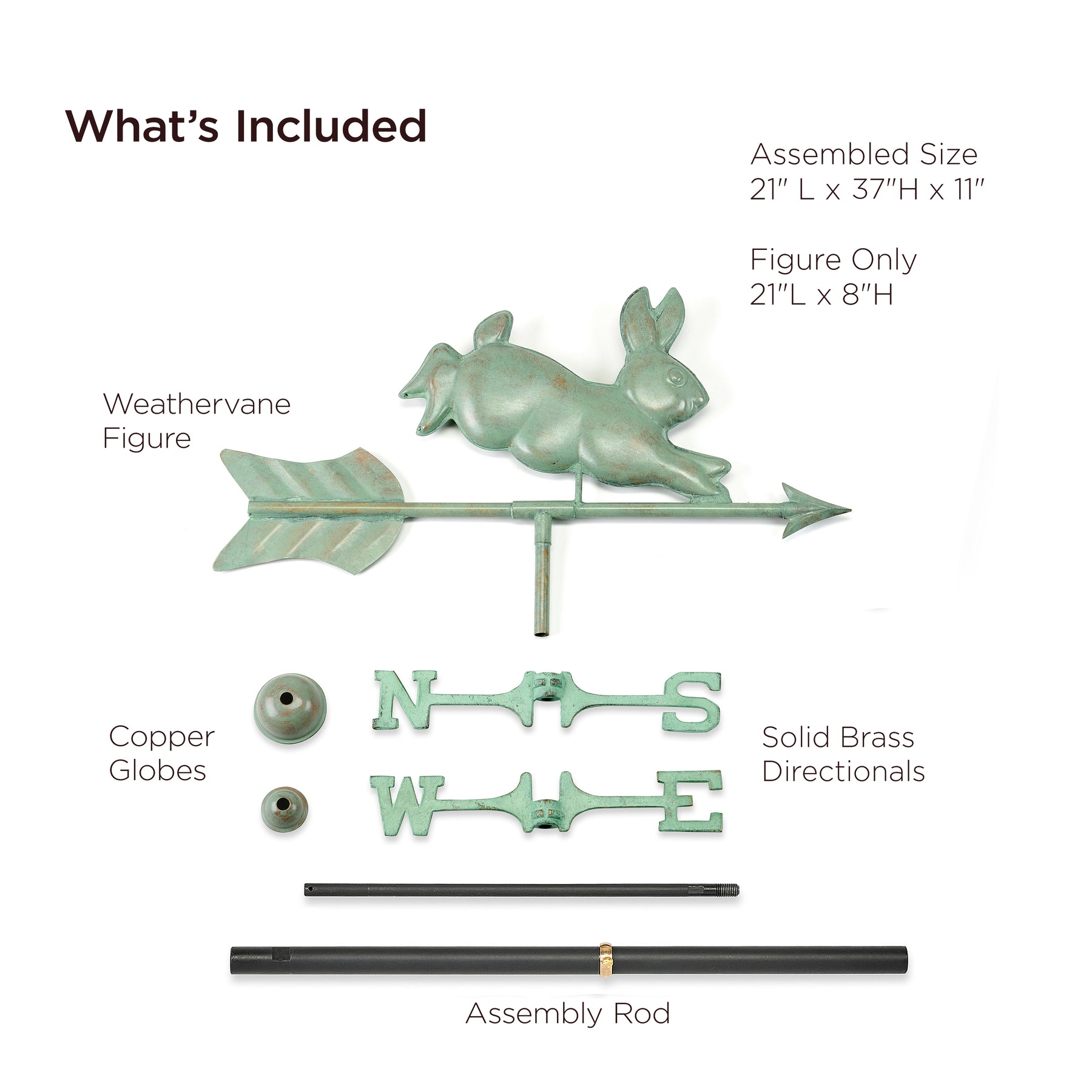 Rabbit Cottage Weathervane with Roof Mount - Blue Verde Copper - Image 4