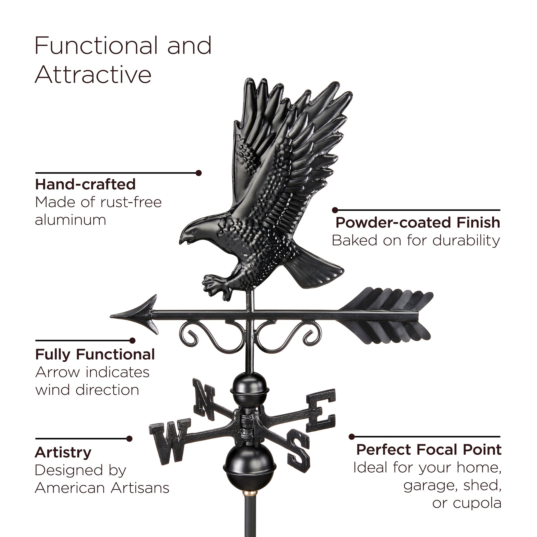 Black Majestic Eagle Weathervane - Copper with Black Finish - Image 4