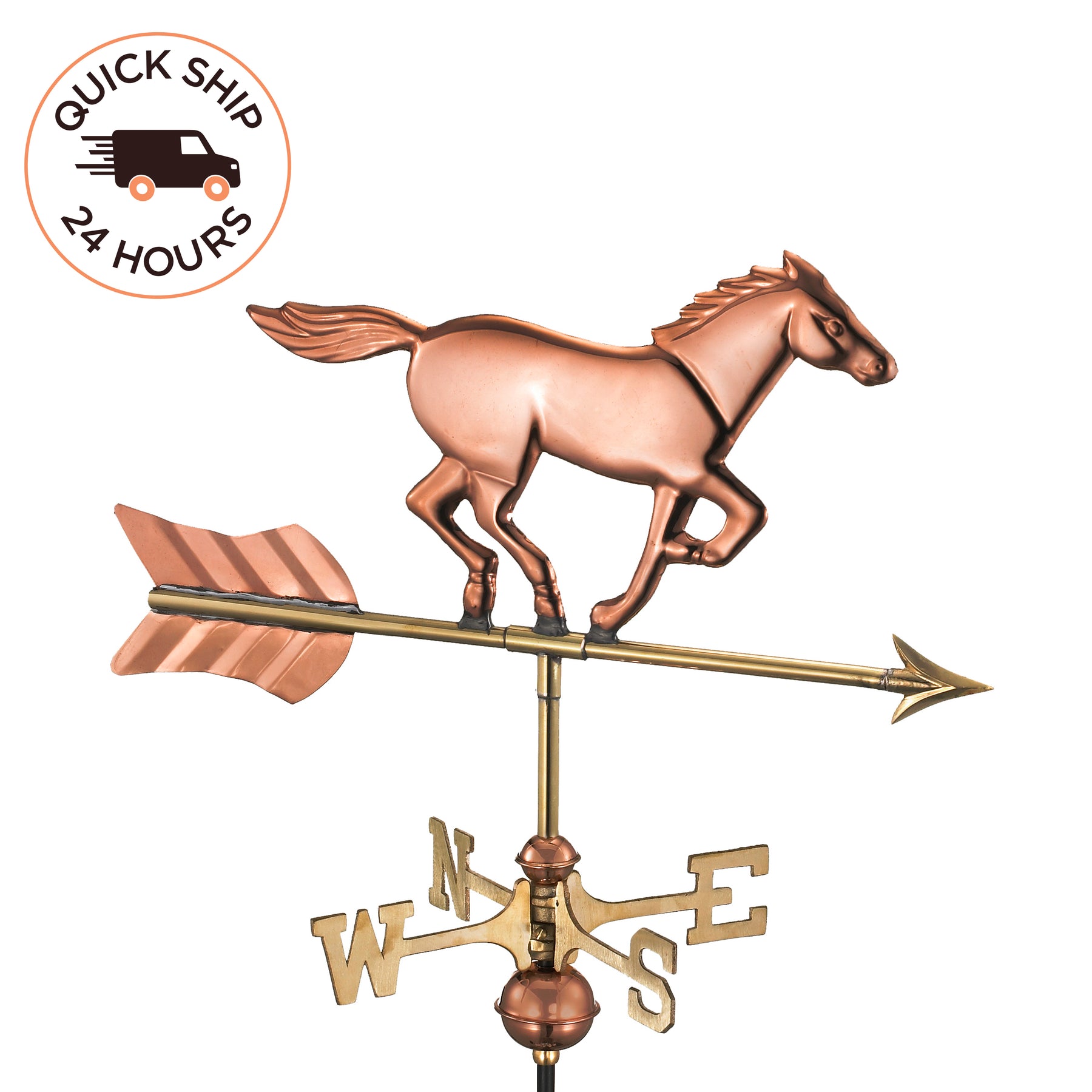 Horse Cottage Weathervane with Roof Mount - Pure Copper