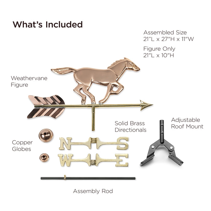 Horse Cottage Weathervane with Roof Mount - Pure Copper - Image 4