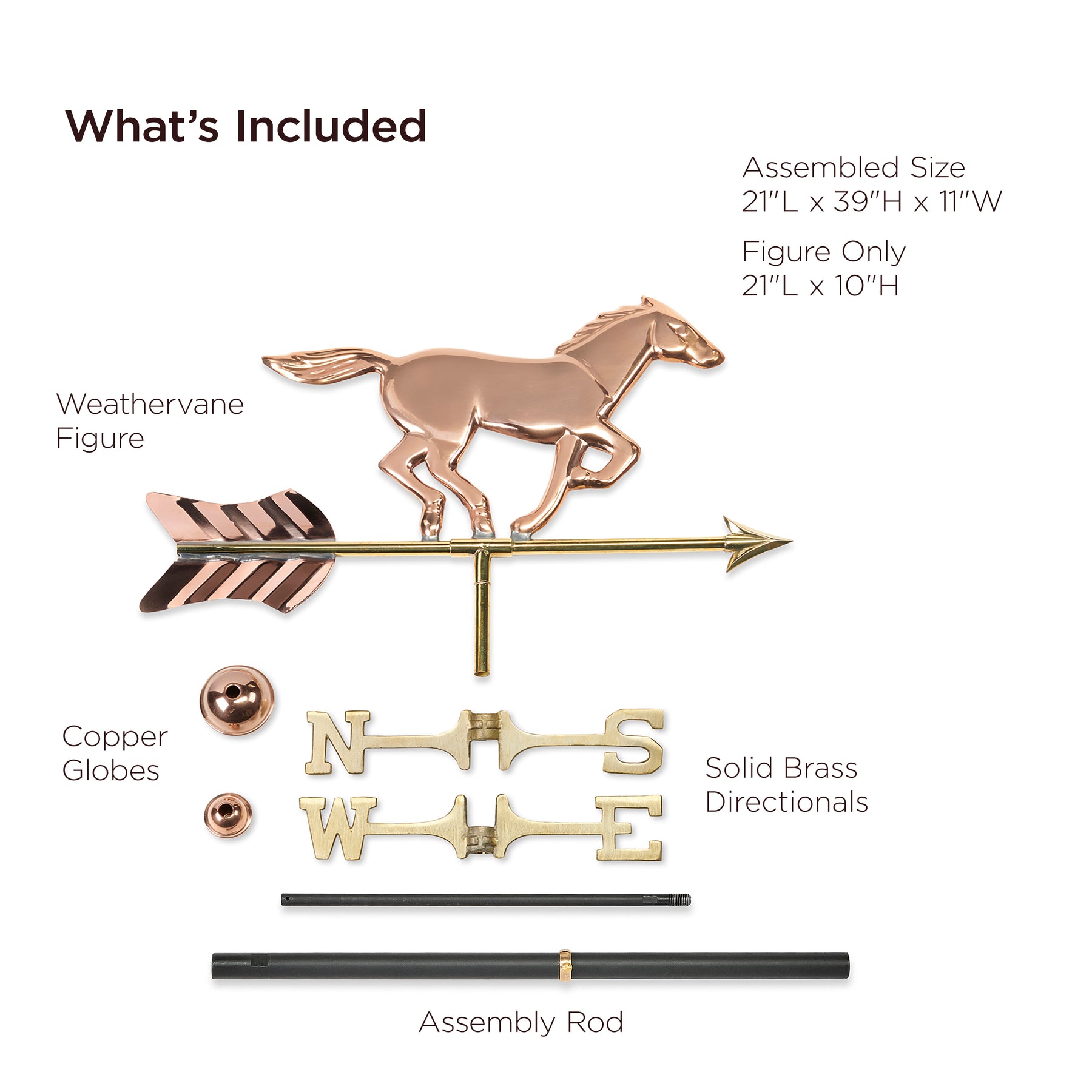 Horse Cottage Weathervane with Roof Mount - Pure Copper - Image 5