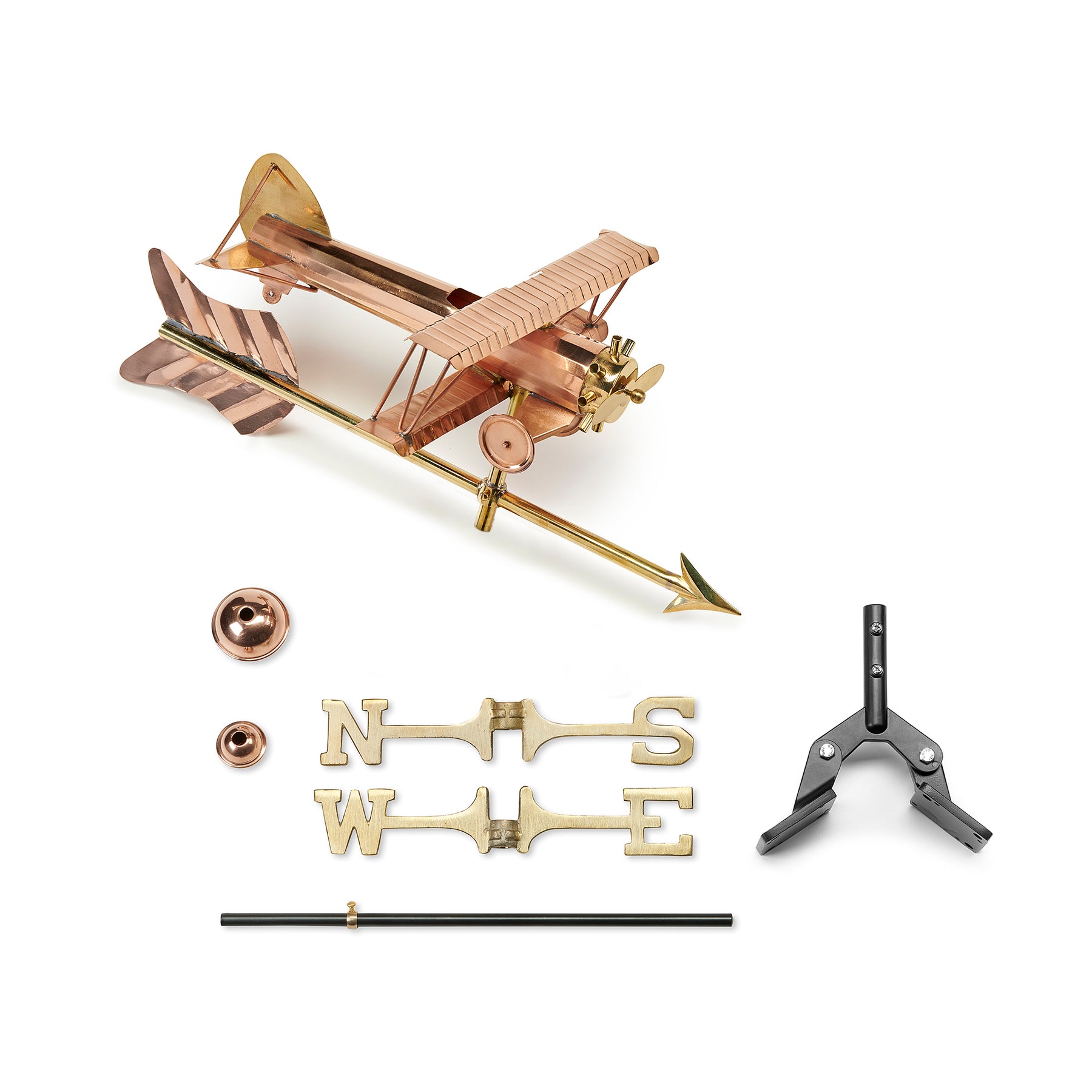 Biplane with Arrow Cottage Weathervane with Roof Mount - Pure Copper - Image 3
