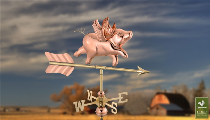 Flying Pig Cottage Weathervane with Roof Mount - Pure Copper - Image 3
