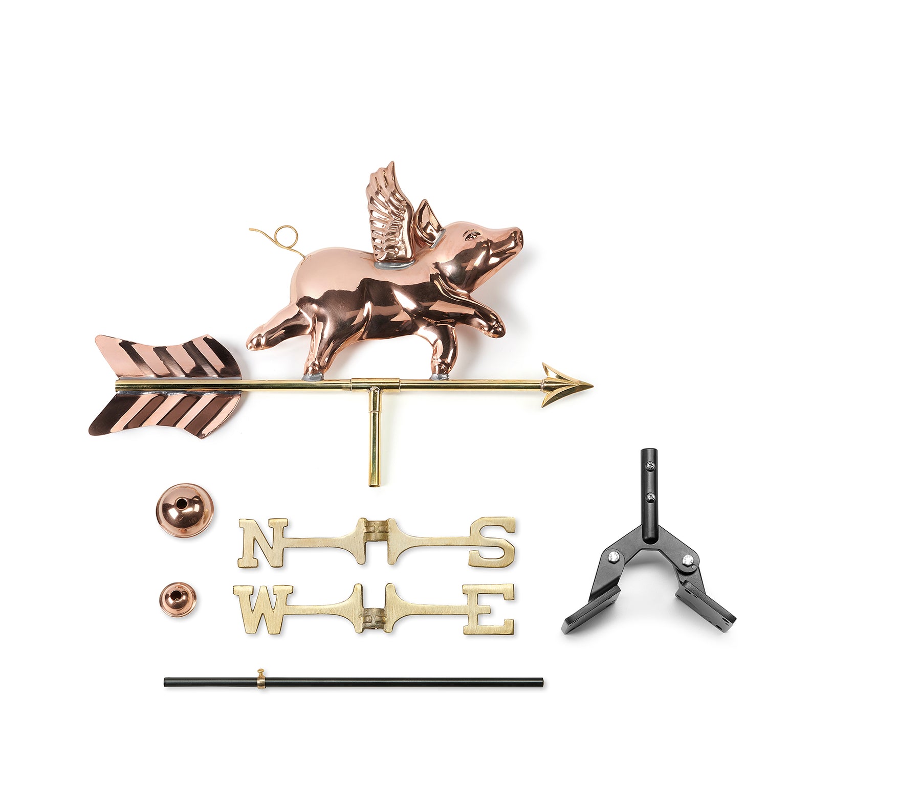 Flying Pig Cottage Weathervane with Roof Mount - Pure Copper - Image 4