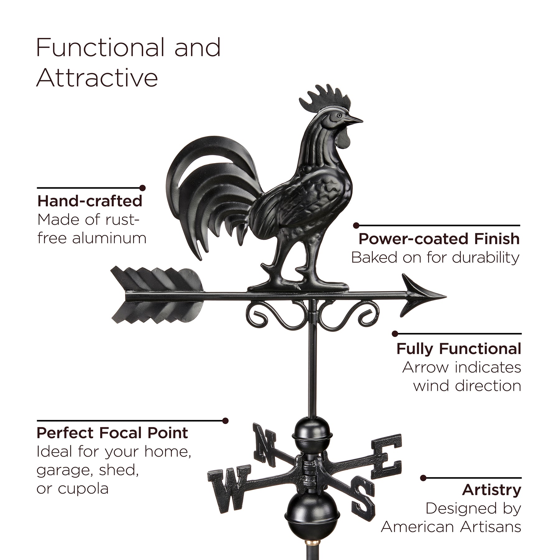 Black Bantam Rooster Weathervane - Copper with Black Finish - Image 3