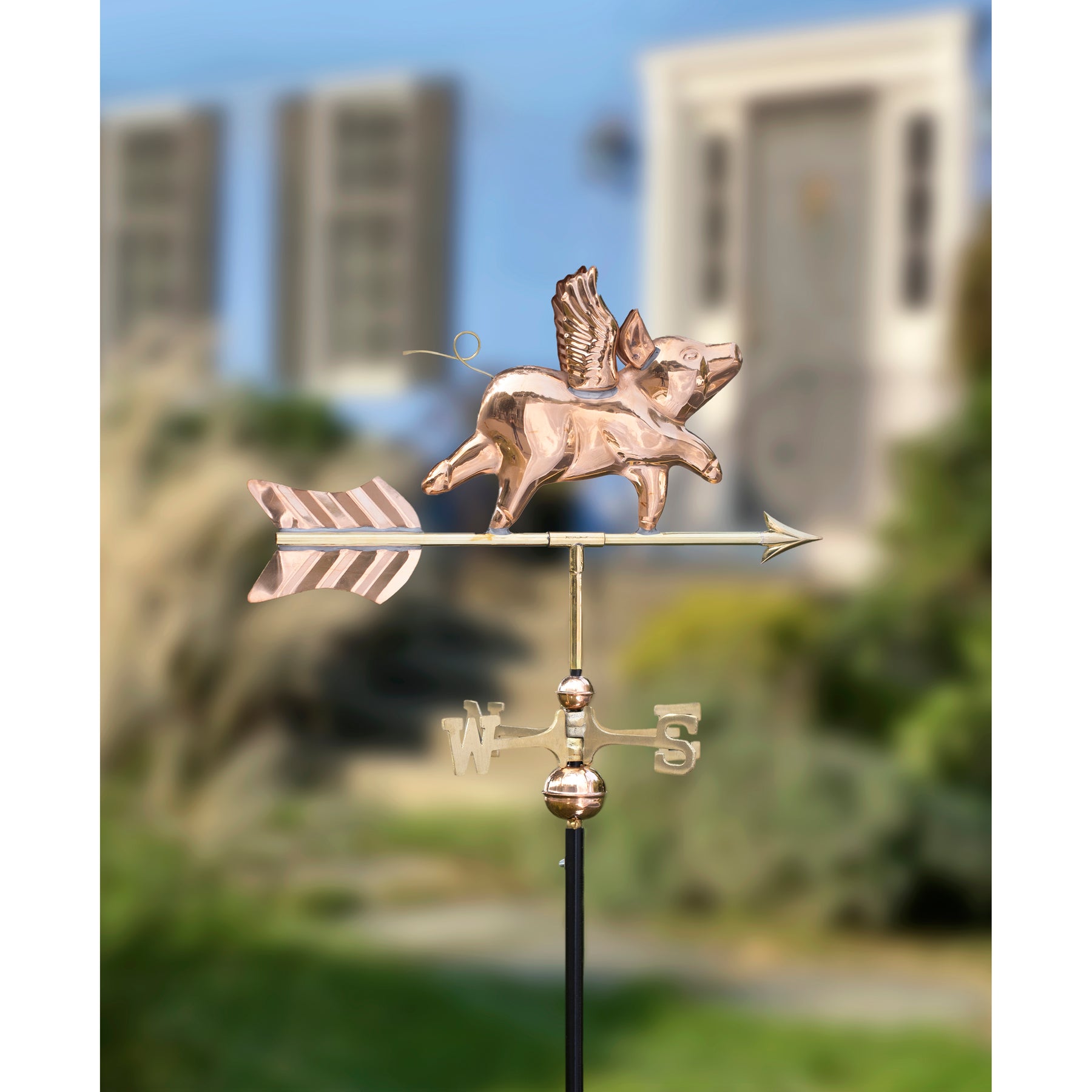 Flying Pig Garden Weathervane with Garden Pole - Pure Copper - Image 2