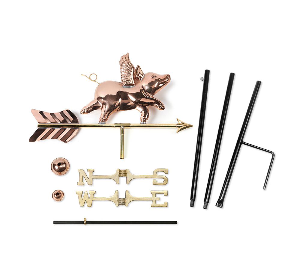 Flying Pig Garden Weathervane with Garden Pole - Pure Copper - Image 3