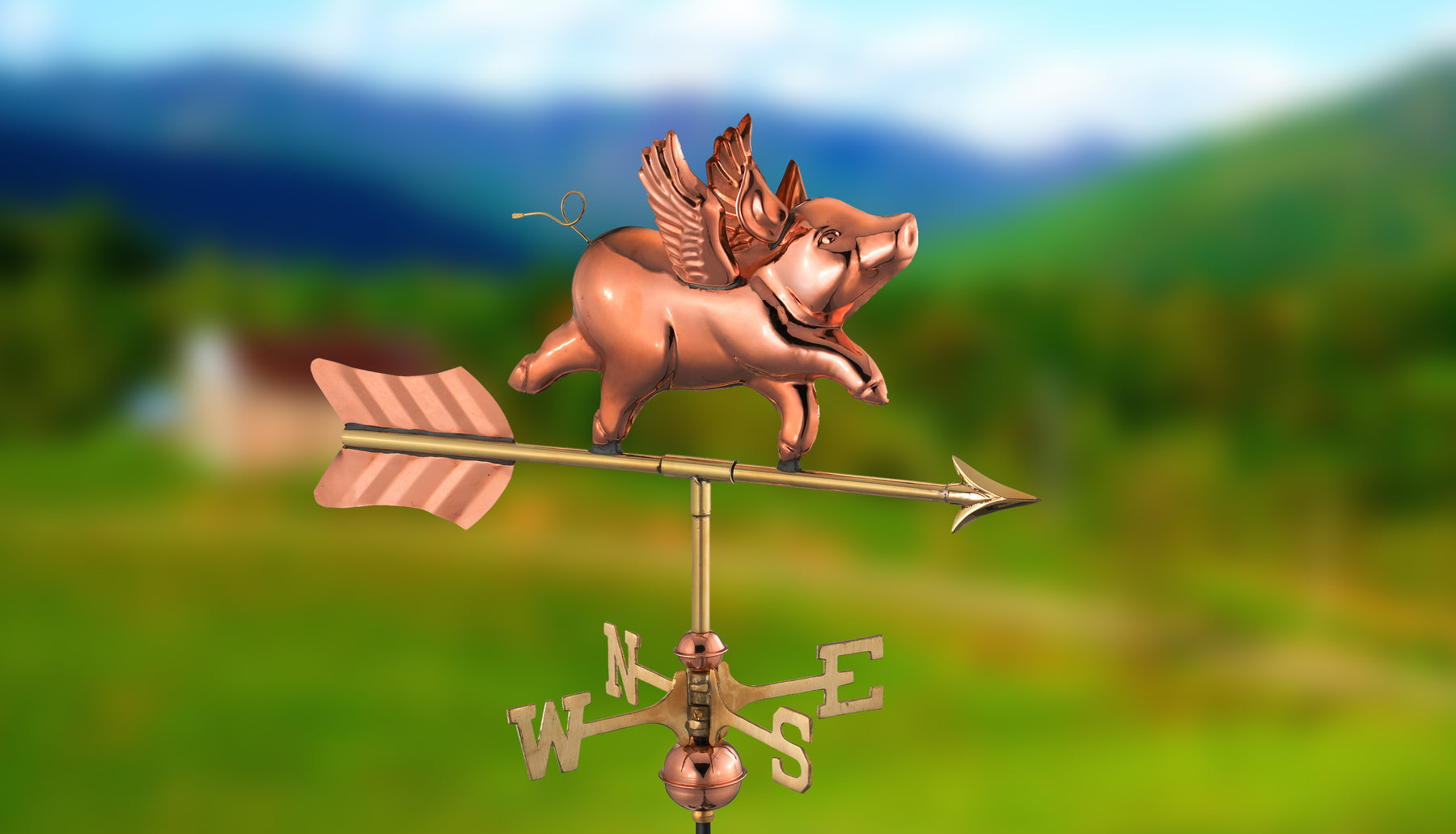 Flying Pig Garden Weathervane with Garden Pole - Pure Copper - Image 4