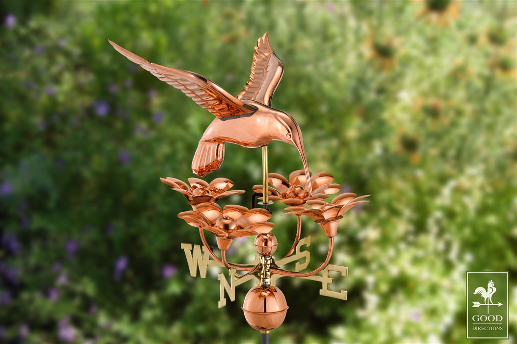 Hummingbird with Flowers Weathervane - Pure Copper - Image 2