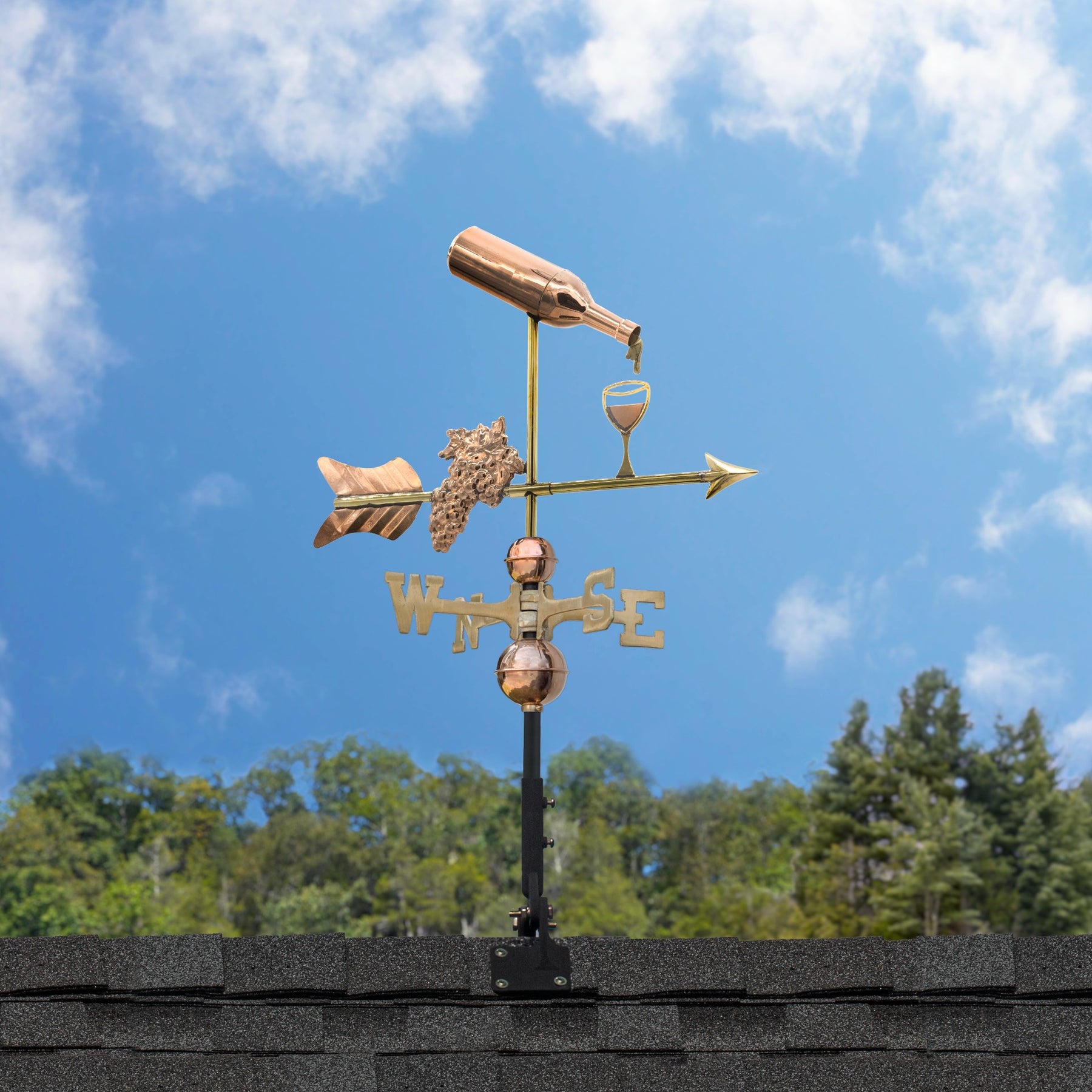 Wine Bottle with Grapes and Glasses Weathervane - Pure Copper - Image 2