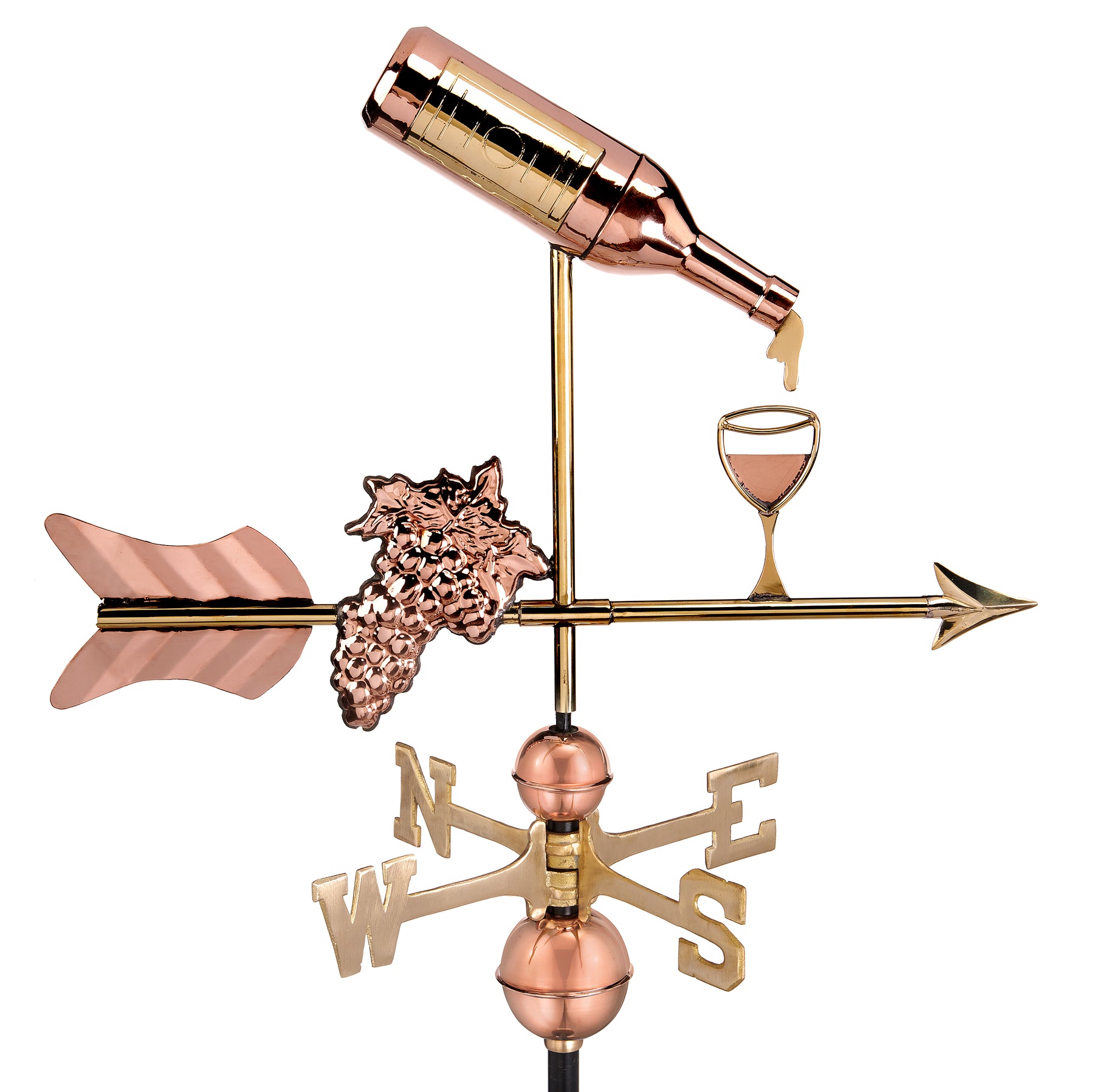 Wine Bottle with Grapes and Glasses Weathervane - Pure Copper - Image 3