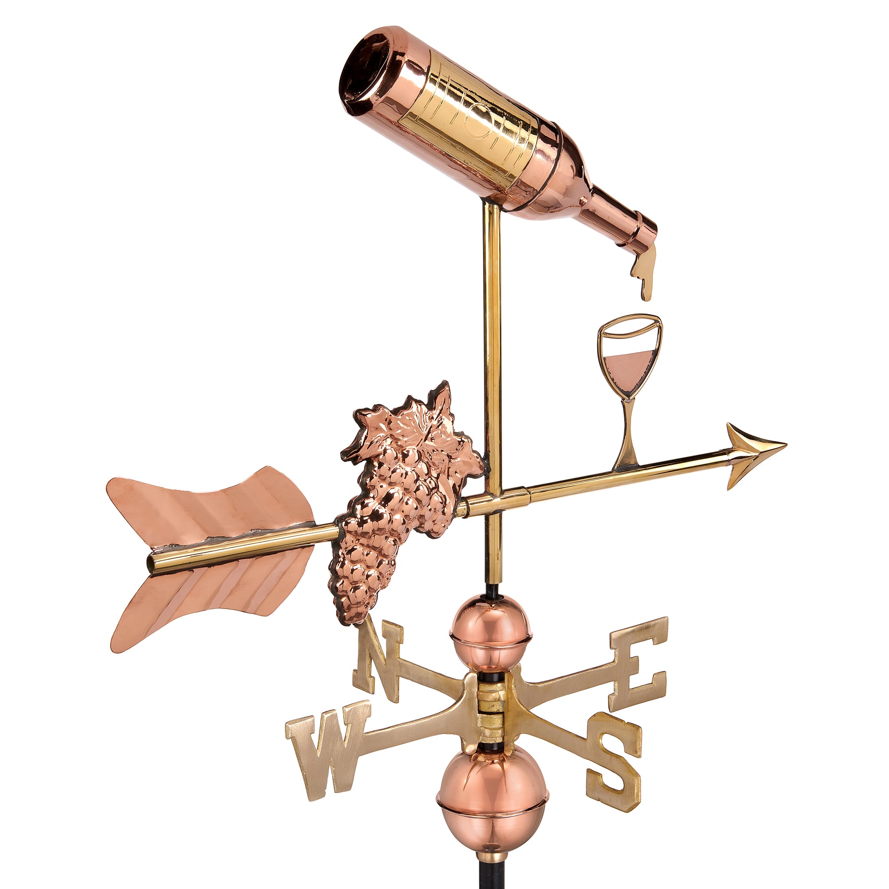 Wine Bottle with Grapes and Glasses Weathervane - Pure Copper - Image 5