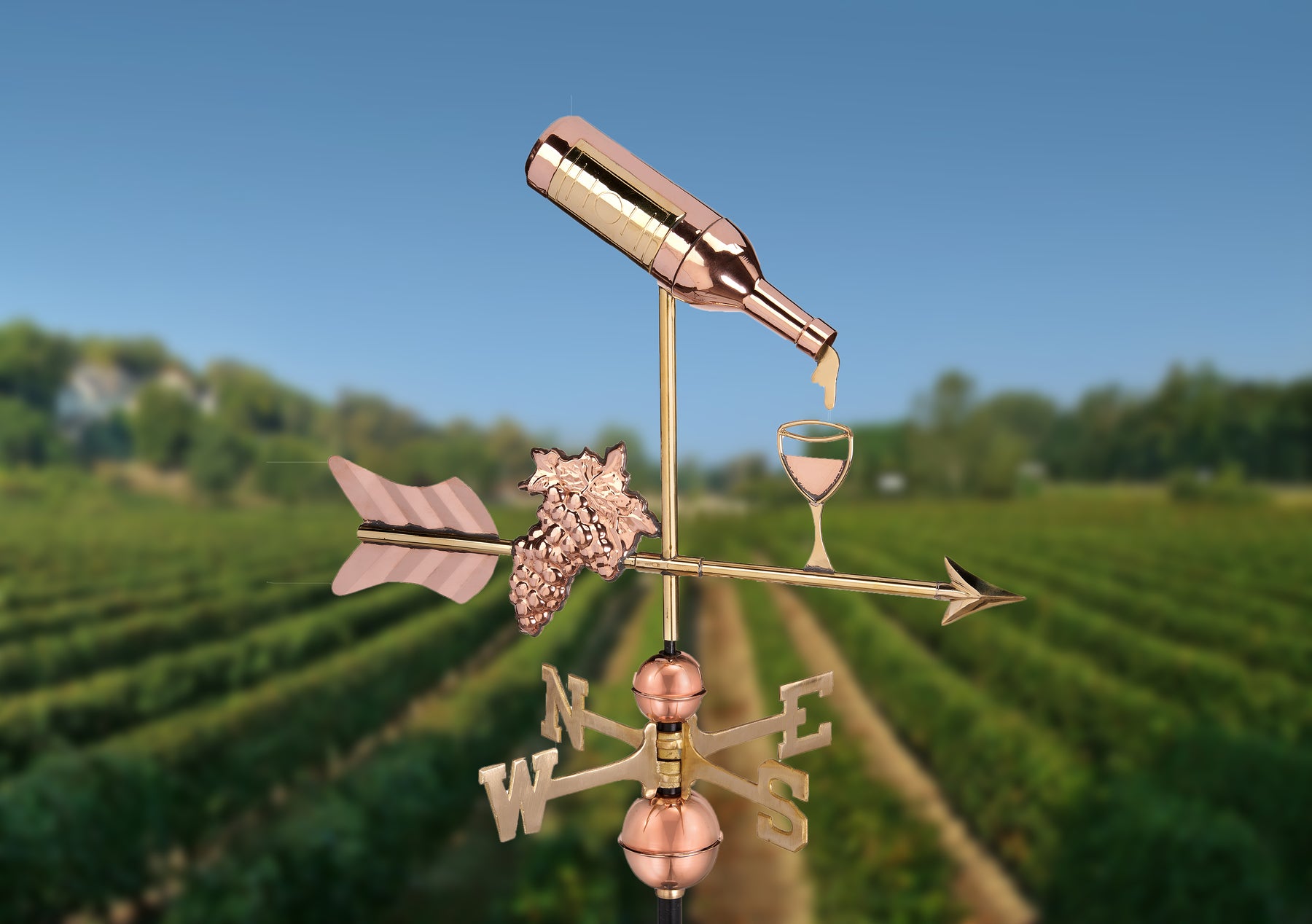 Wine Bottle with Grapes and Glasses Weathervane - Pure Copper - Image 7