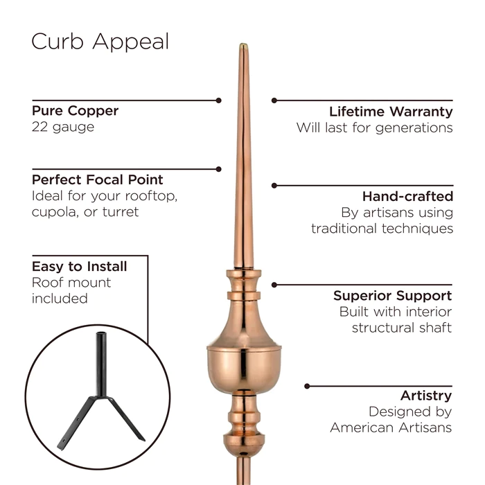 27" Victoria Rooftop Finial - Pure Copper - Image 3