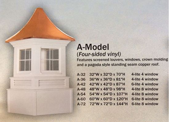 A-Model Cupola - Square with Louvers, Windows, Crown Molding & Pagoda Roof