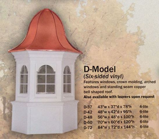 D-Model Cupola - Six-Sided with Arched Windows, Crown Molding & Bell Roof